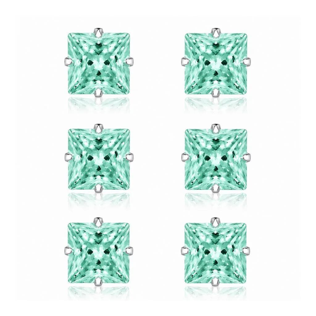 Brinco Trio de Zirconia Quadrado - Verde Agua
