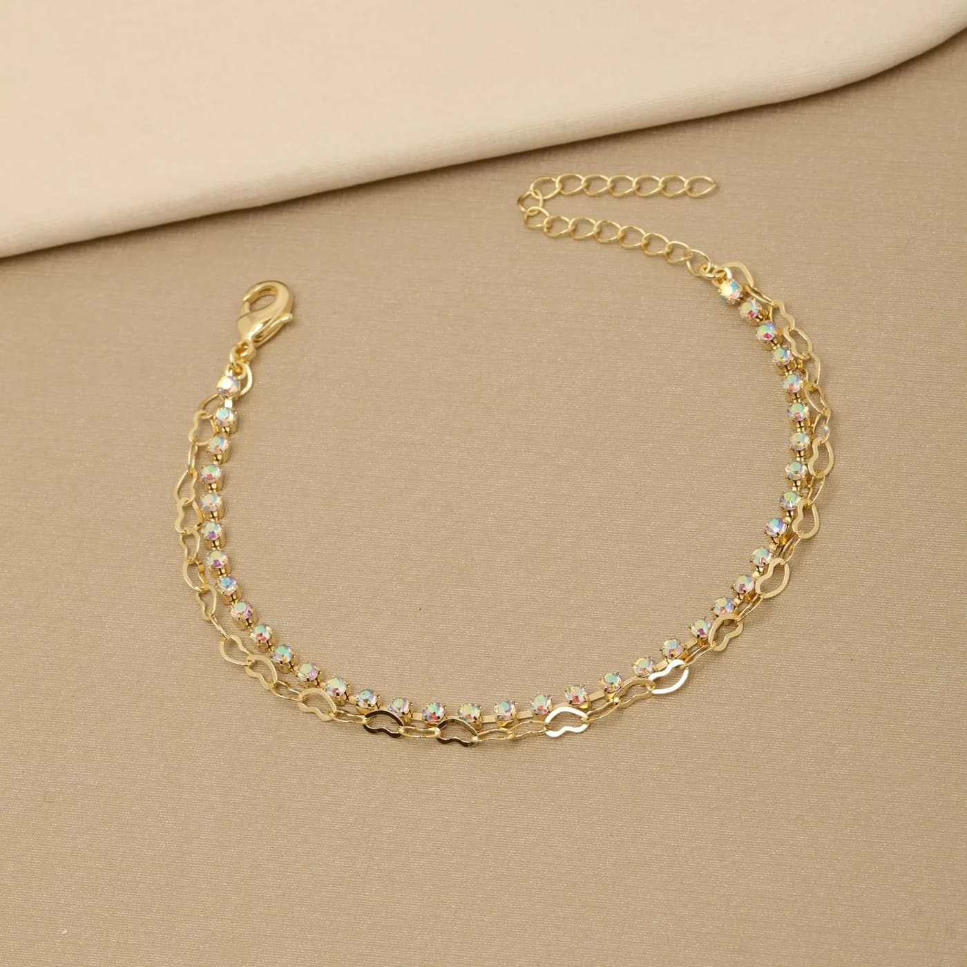 Pulseira Dupla Riviera com Elos Coração